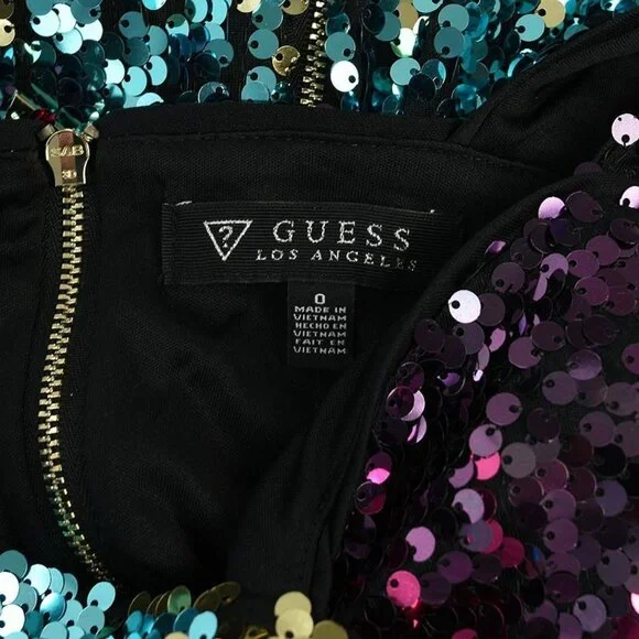GUESS Multicolor Sequin Sweetheart Neck Bodycon Dress 0 NWT - Picture 2 of 2